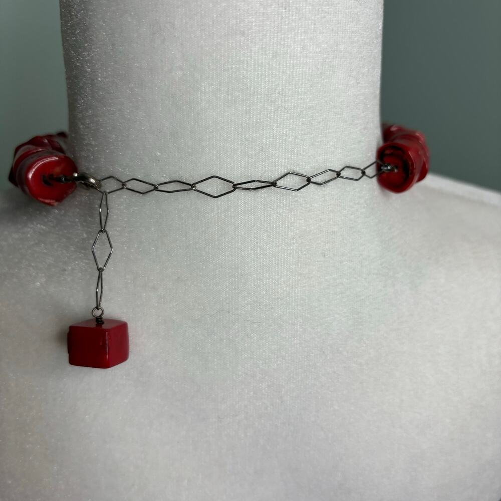 Vintage Chunky Red Coral Necklace, Earring Set - Picture 10 of 10